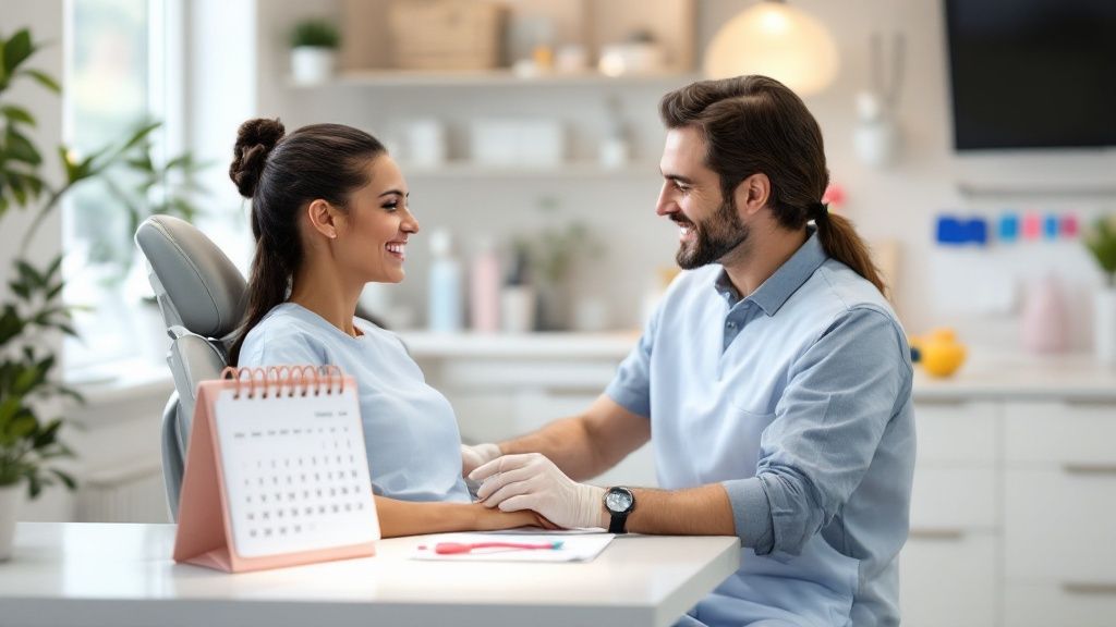 Patient at routine dental checkup - how often should you see a dentist